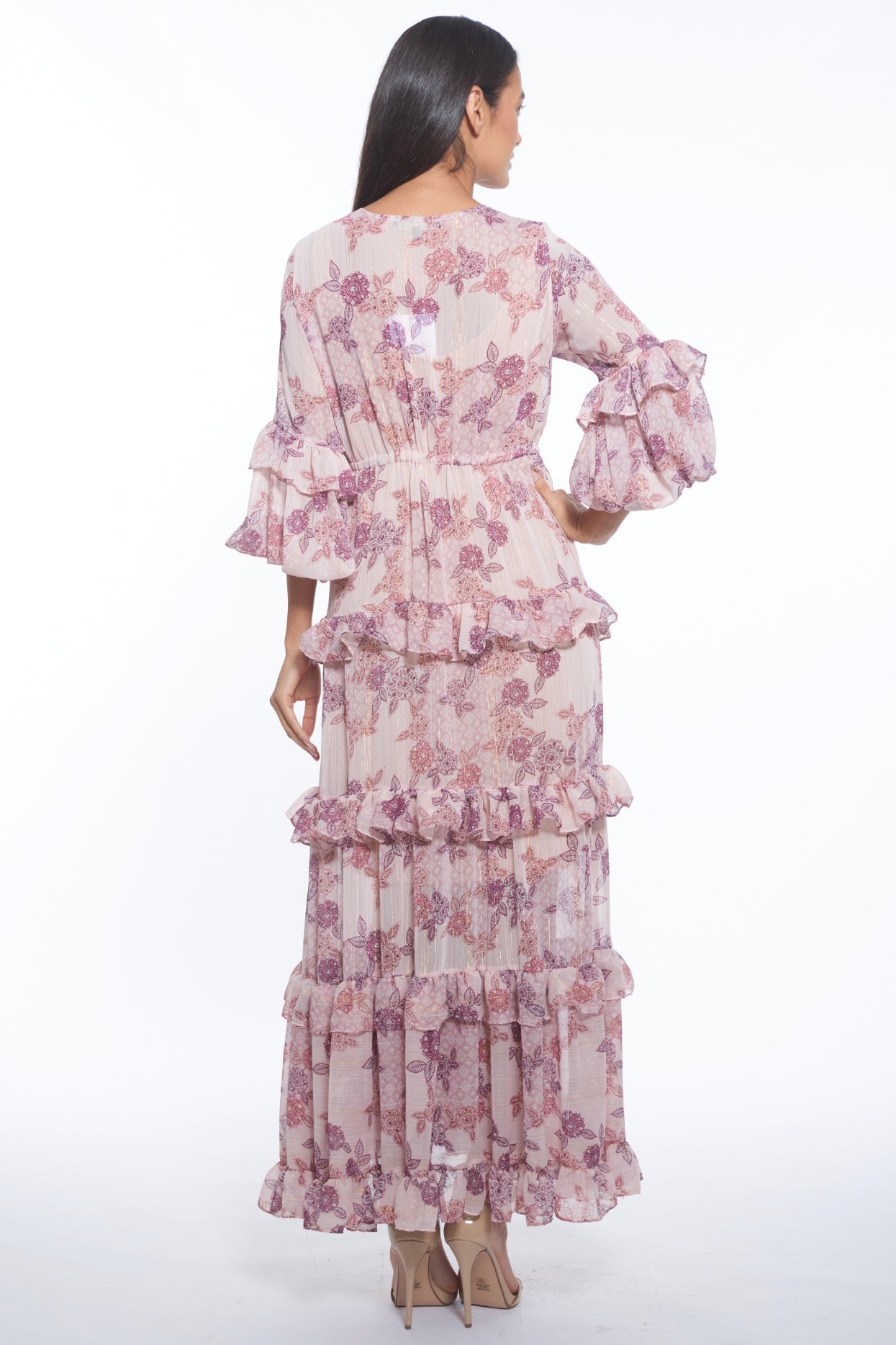 Lona Tiered Floral V-Neck Maxi Dress