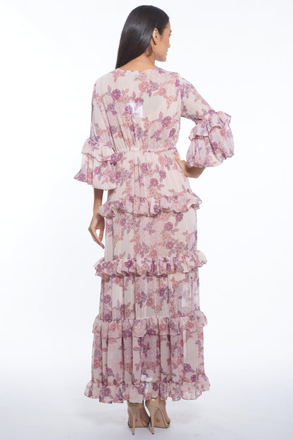 Lona Tiered Floral V-Neck Maxi Dress