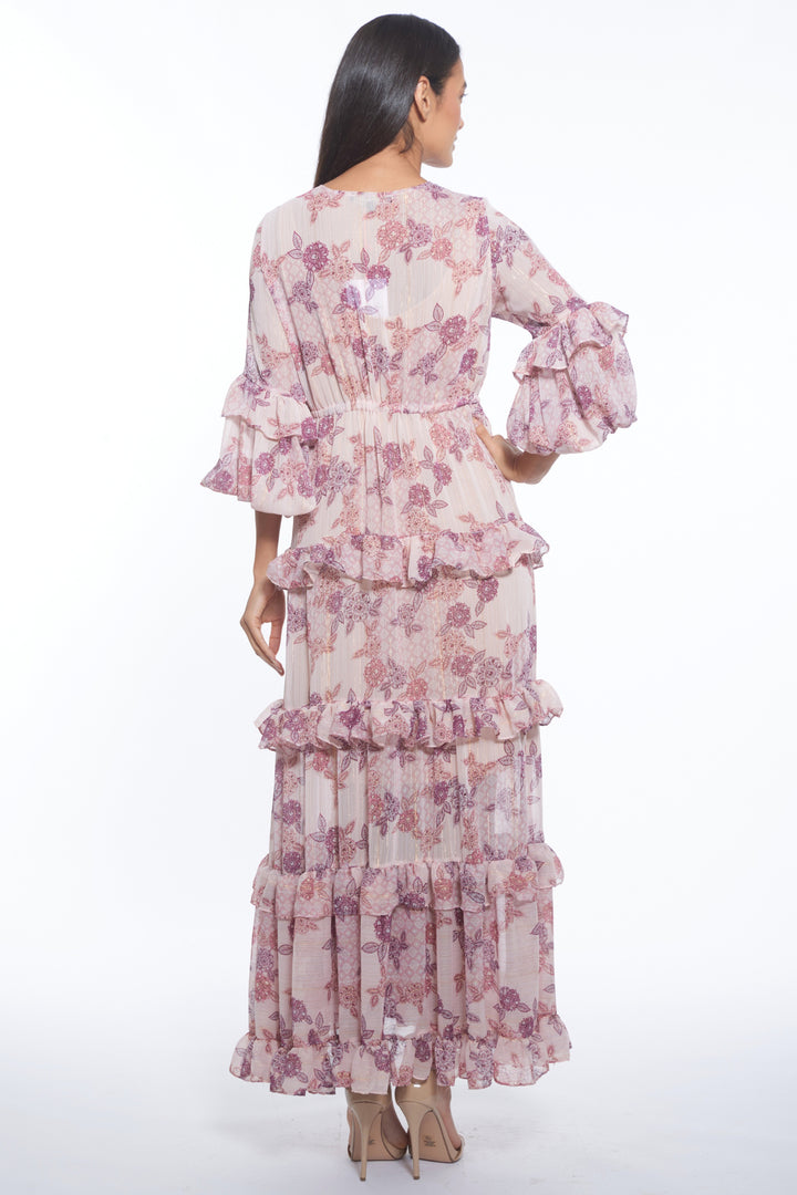 Lona Tiered Floral V-Neck Maxi Dress
