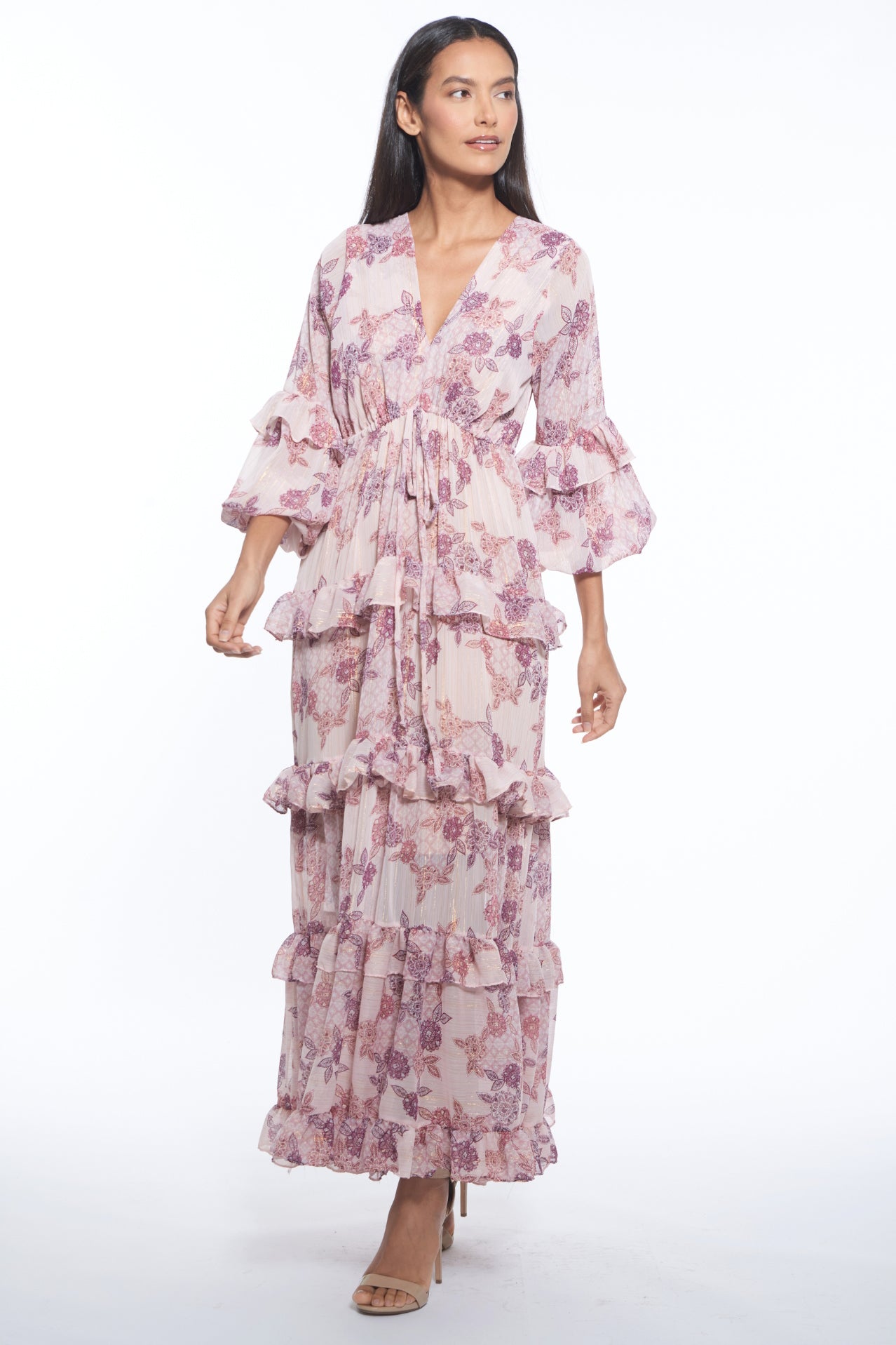 Lona Tiered Floral V-Neck Maxi Dress