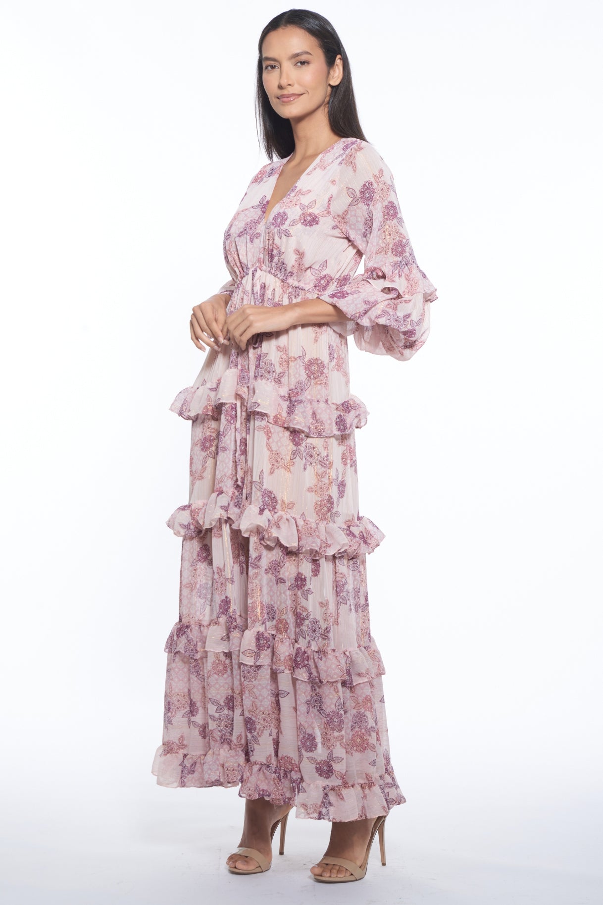 Lona Tiered Floral V-Neck Maxi Dress