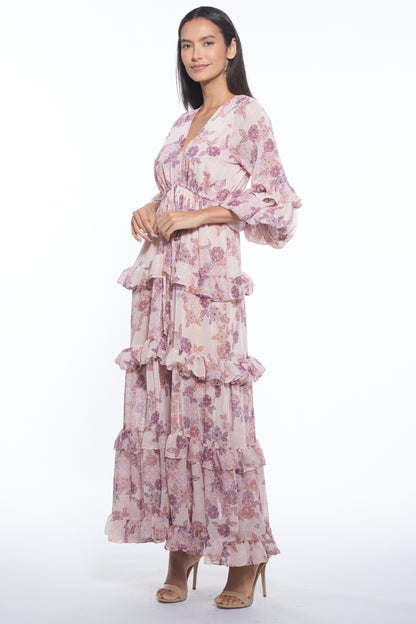 Lona Tiered Floral V-Neck Maxi Dress