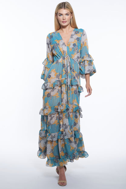 Lona Tiered Floral V-Neck Maxi Dress