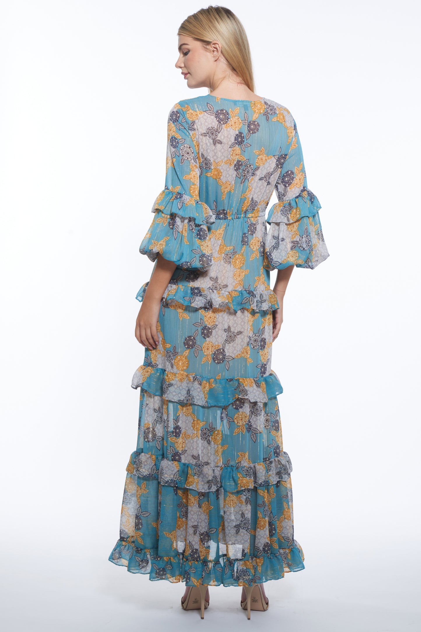 Lona Tiered Floral V-Neck Maxi Dress