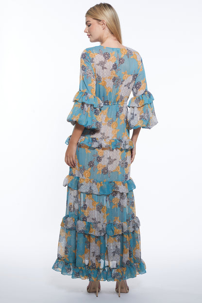 Lona Tiered Floral V-Neck Maxi Dress