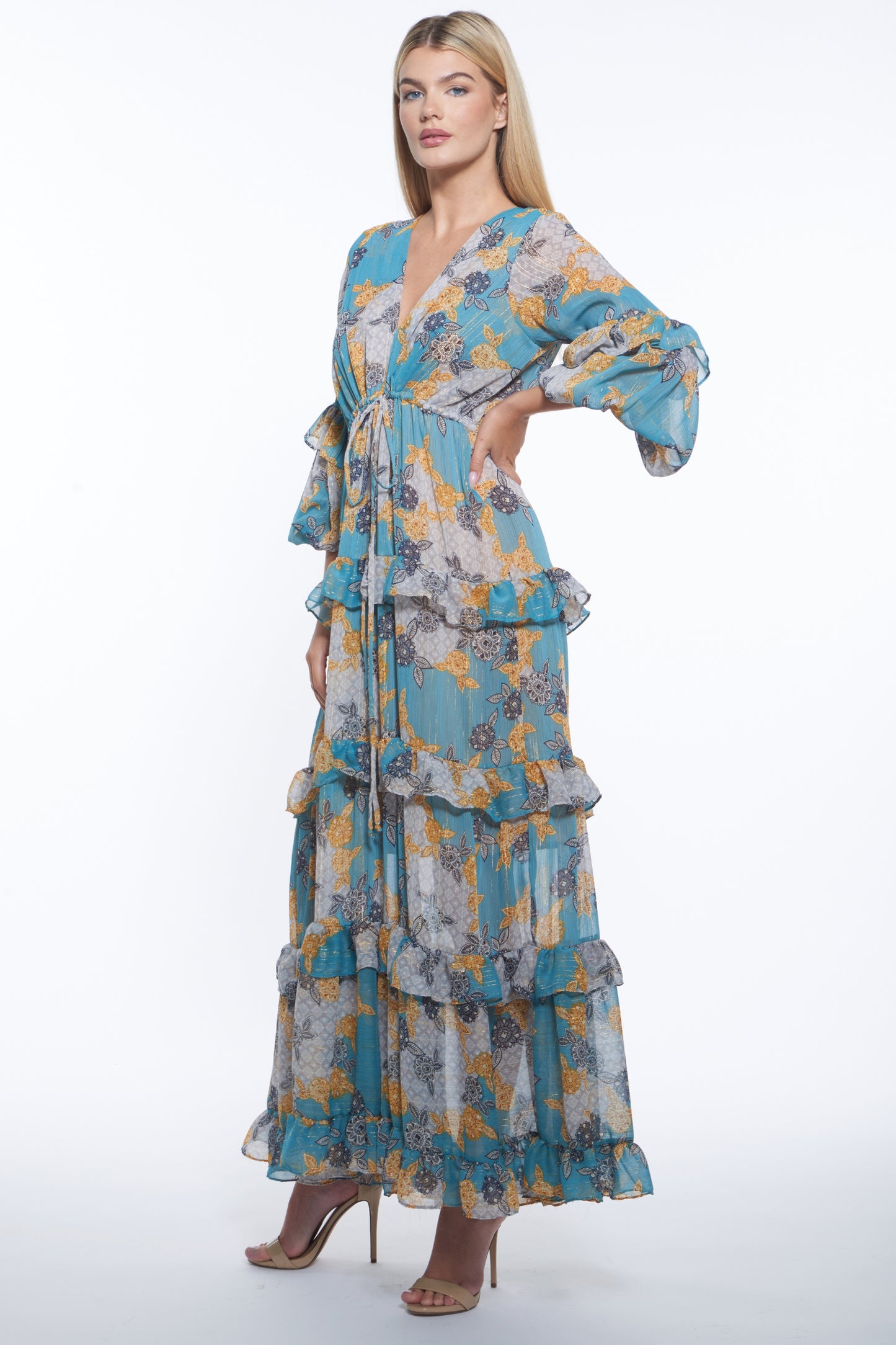 Lona Tiered Floral V-Neck Maxi Dress