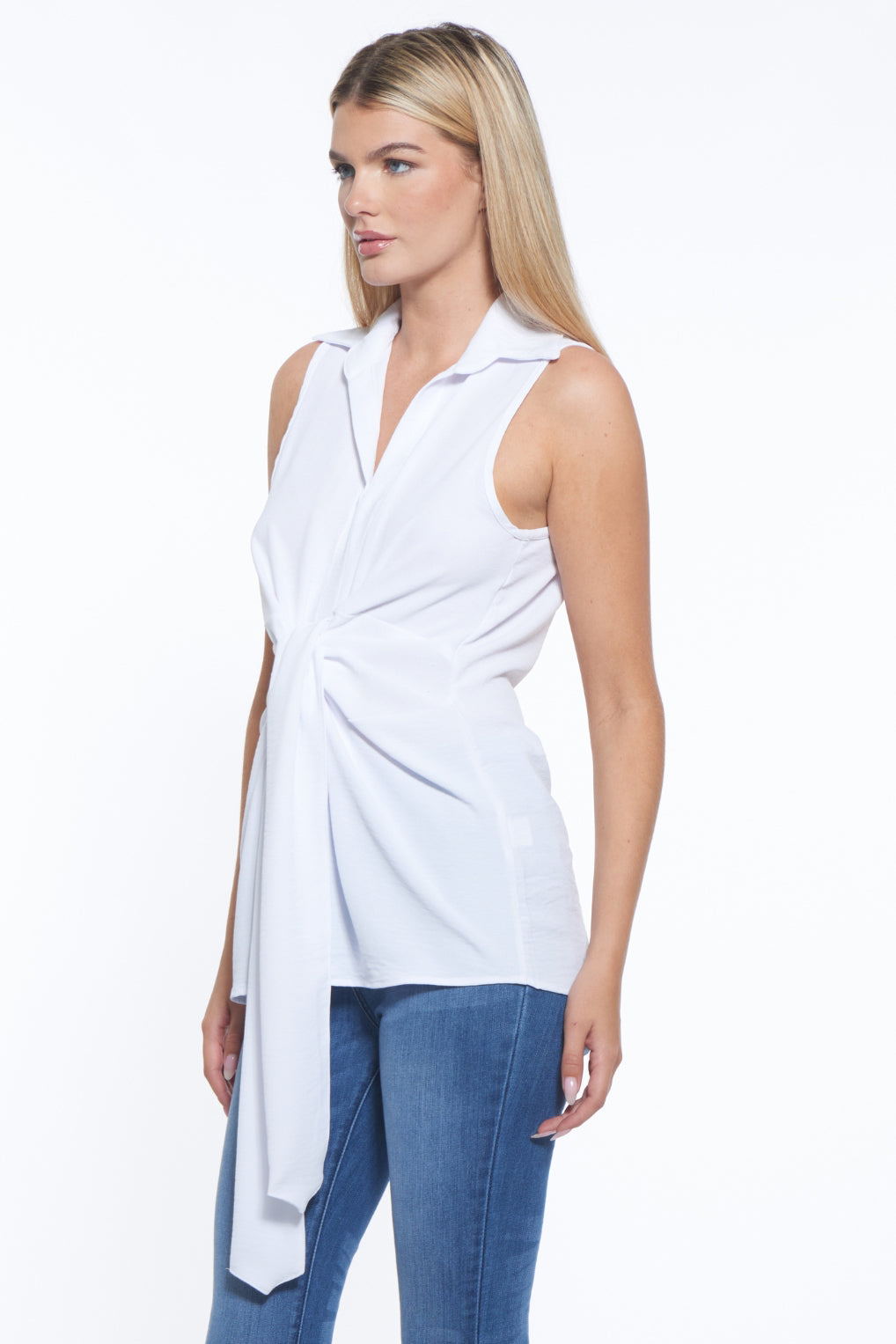 Ari Sculpted Tie Front Sleeveless Top