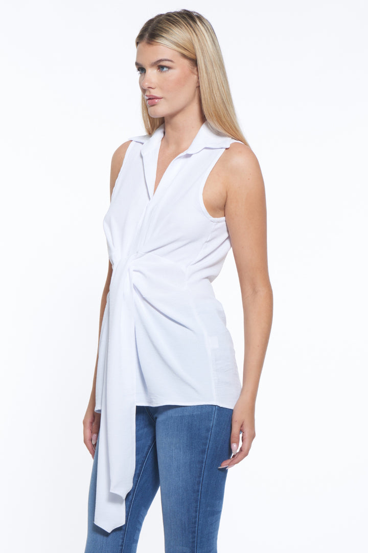Ari Sculpted Tie Front Sleeveless Top