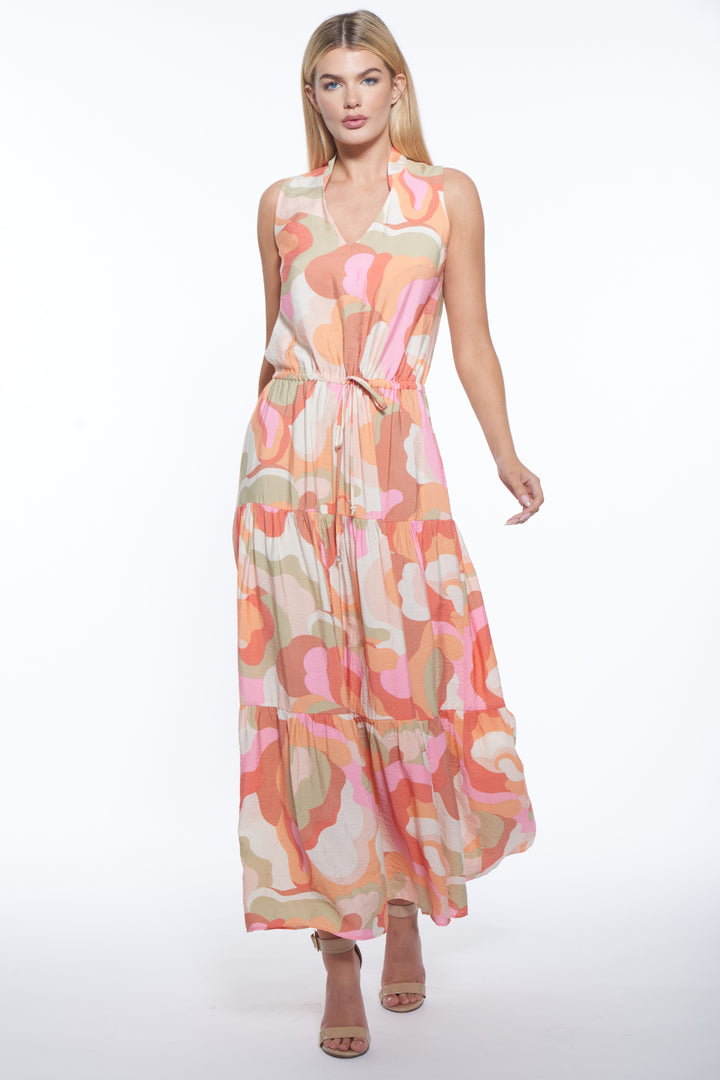 Lana Halter Tiered V Neck Maxi Dress