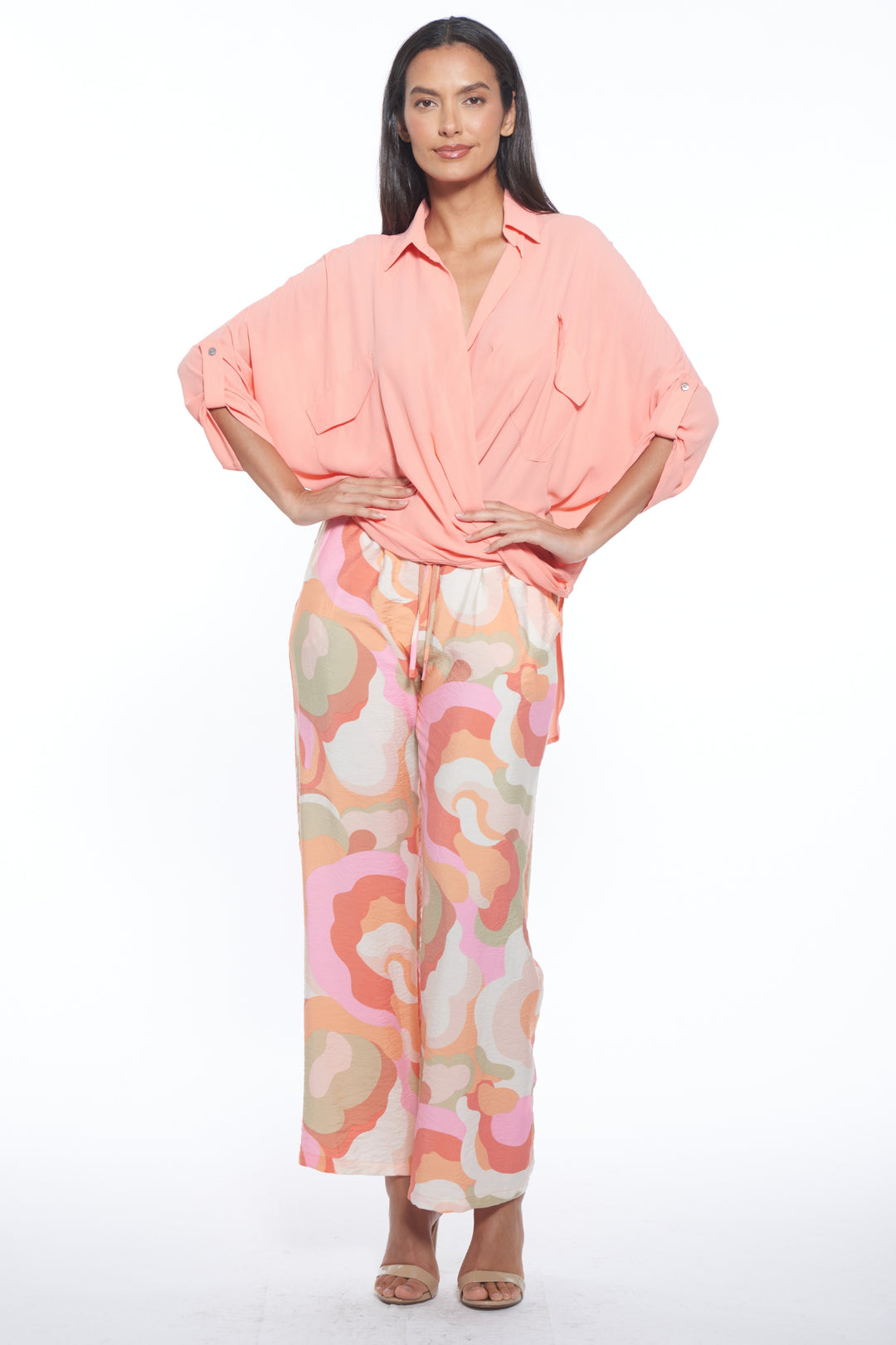 Tati Draped Collared V Neck Top