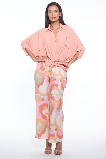 Tati Draped Collared V Neck Top