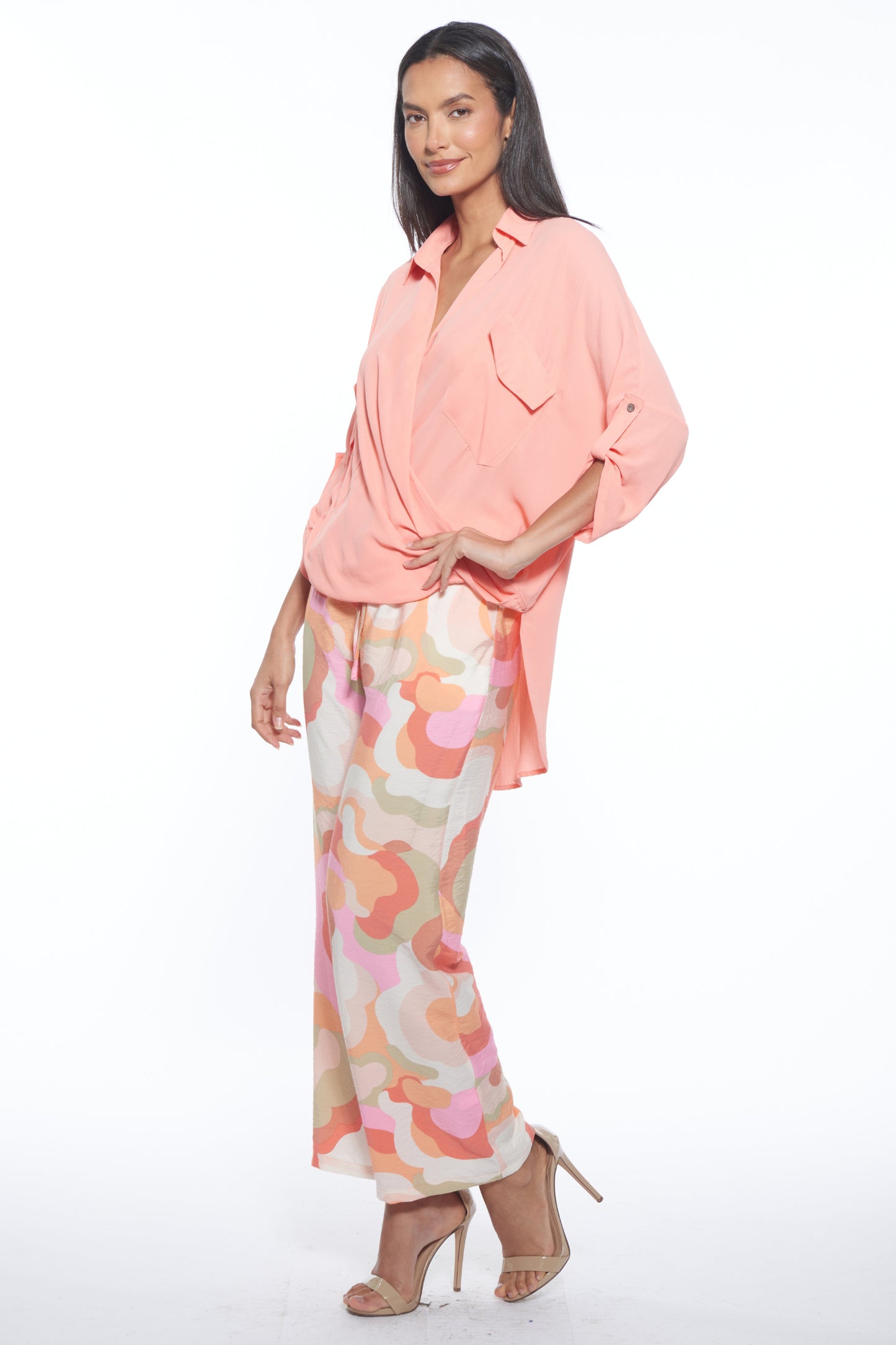 Tati Draped Collared V Neck Top