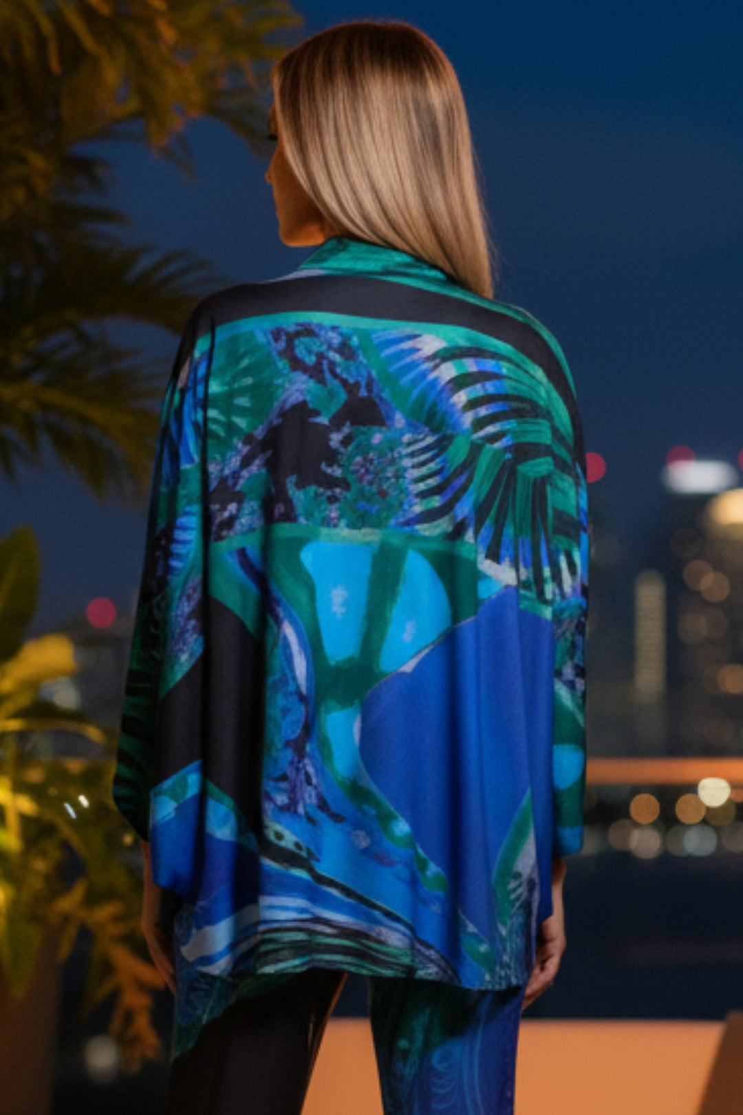 Daria Aquatic Print Flowing Button Down Top