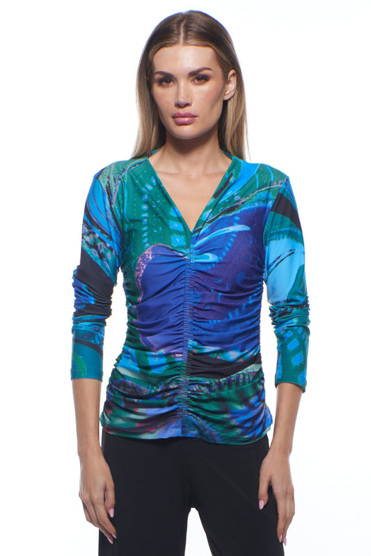 Plato Ruched V-Neck Long Sleeve Top