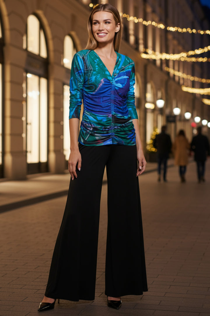 Plato Ruched V-Neck Long Sleeve Top | Julian Chang