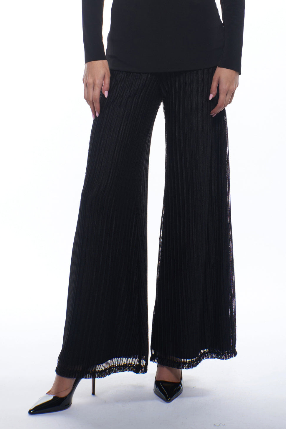 Press Sheer Pleated Wide Leg Pants