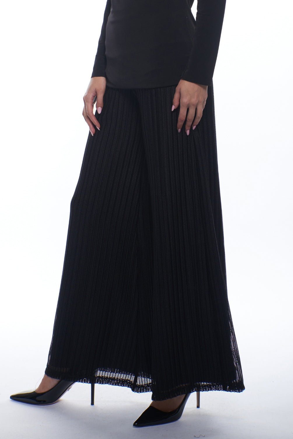 Press Sheer Pleated Wide Leg Pants