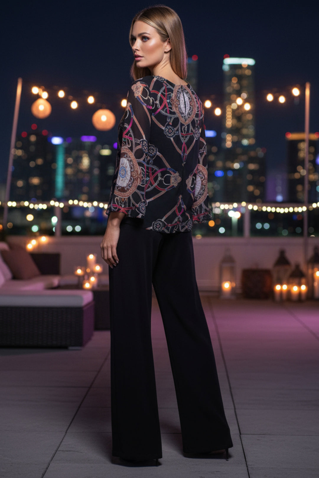 Princess Chiffon Top Wide Leg Jumpsuit - Gothic Black - Julian Chang