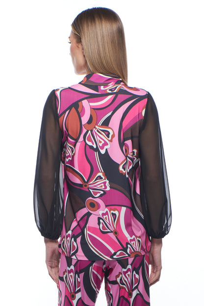 Linda Sheer Blouson V-Neck Top
