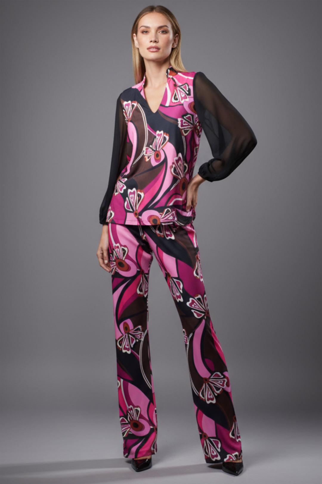 Linda Sheer Blouson V-Neck Top