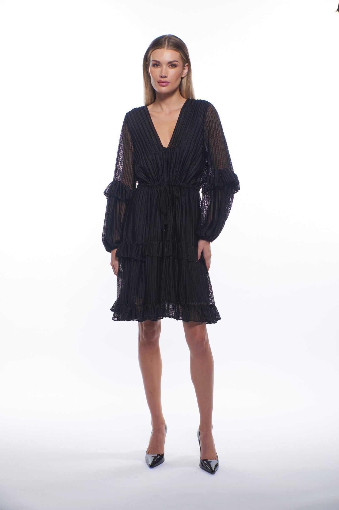 Julisa Sheer Pleated Mini Dress