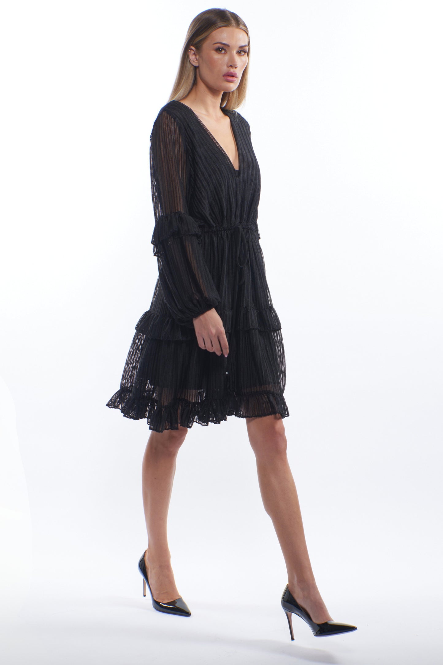 Julisa Sheer Pleated Mini Dress