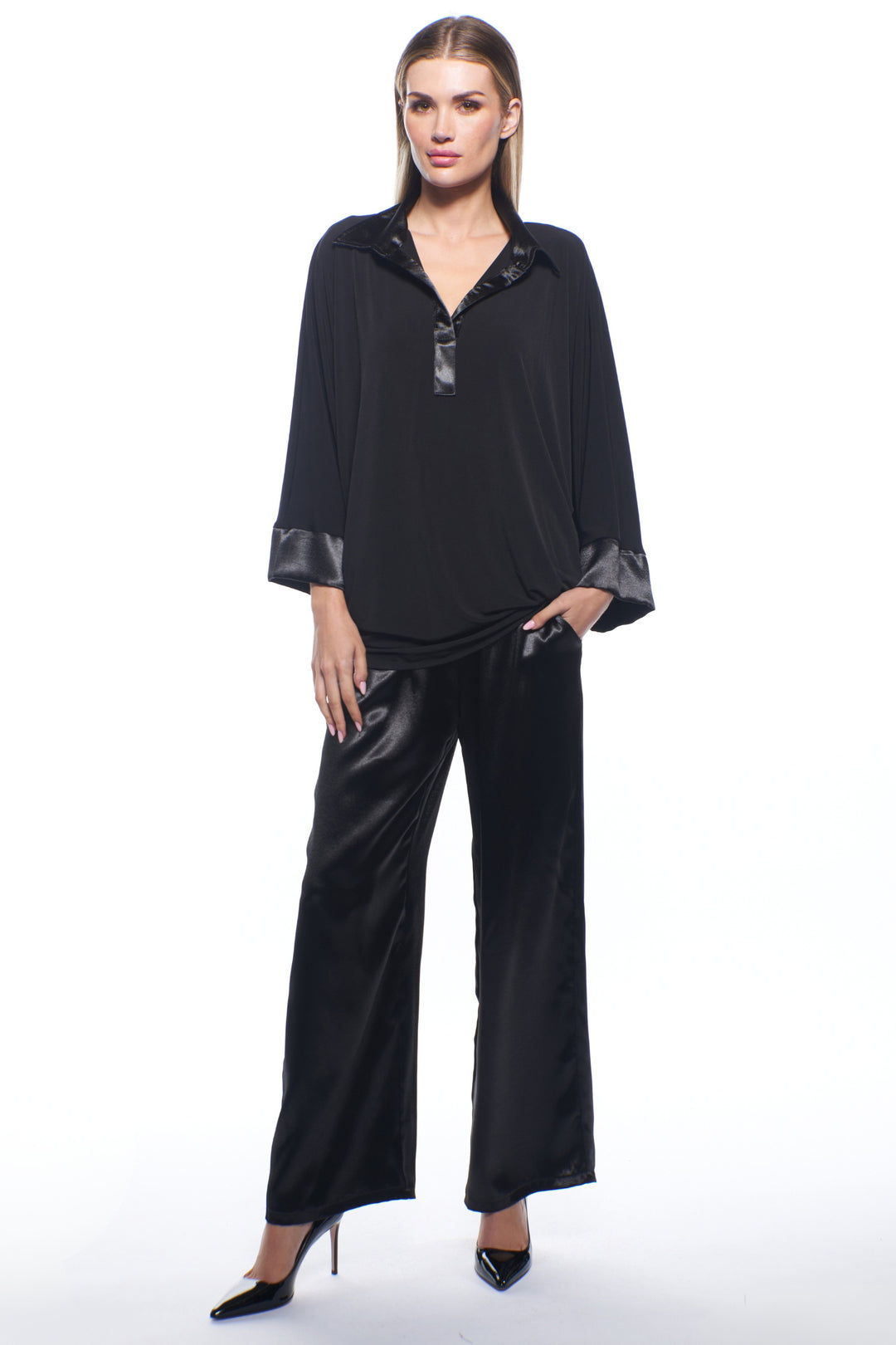 Polina Satin-Trim Relaxed Top