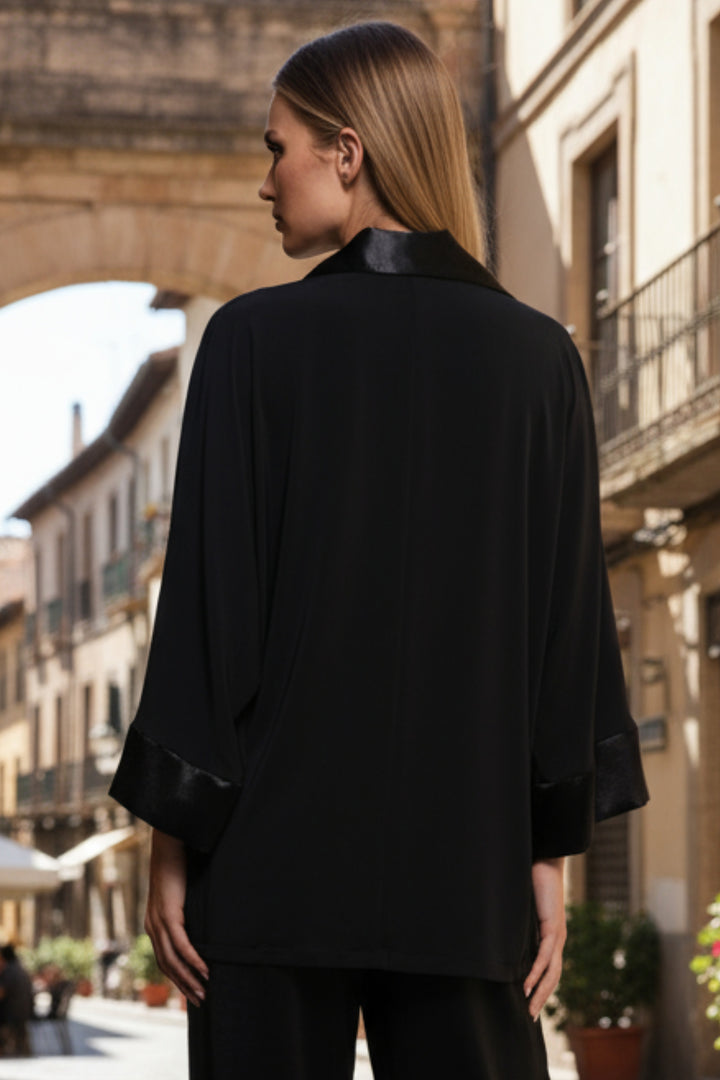 Polina Satin Trim V Neck Relaxed Blouse  Julian Chang