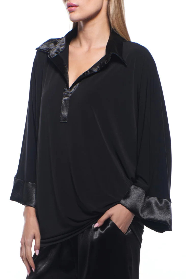 Polina Satin Trim V Neck Relaxed Blouse