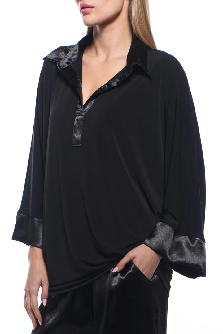 Polina Satin Trim V Neck Relaxed Blouse