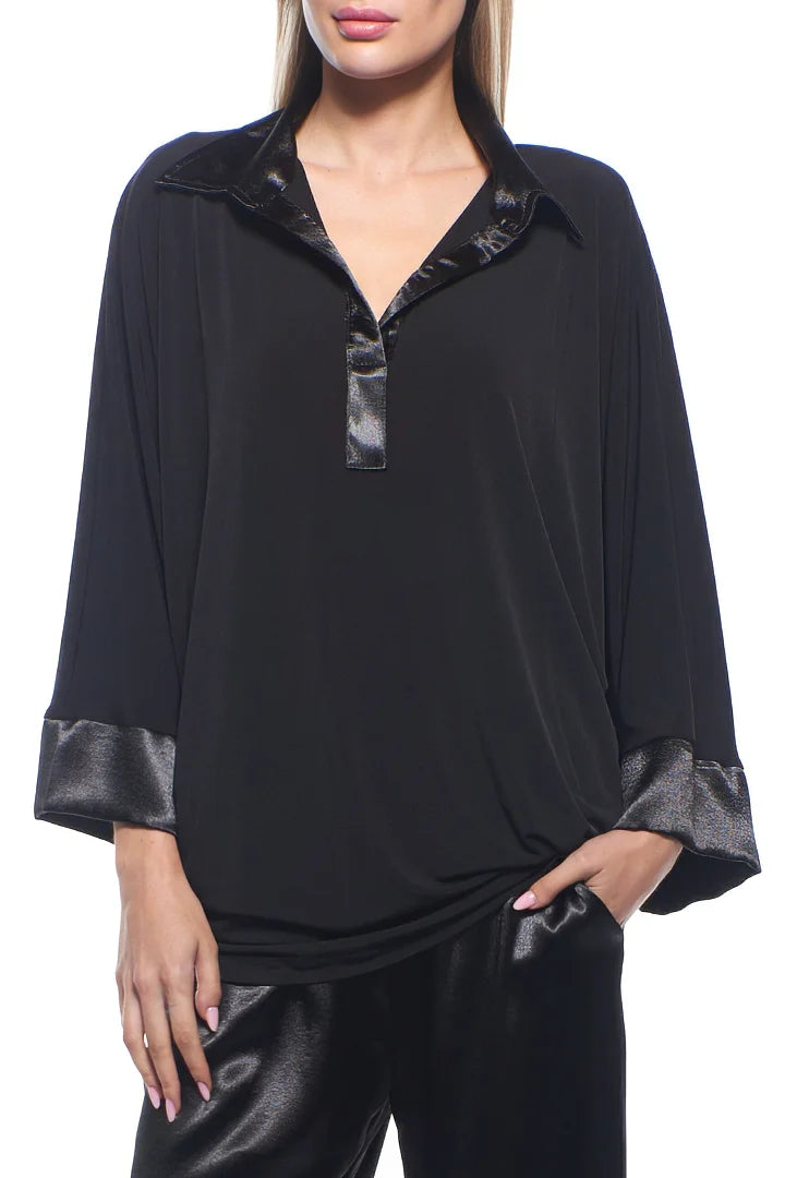Polina Satin Trim V Neck Relaxed Blouse