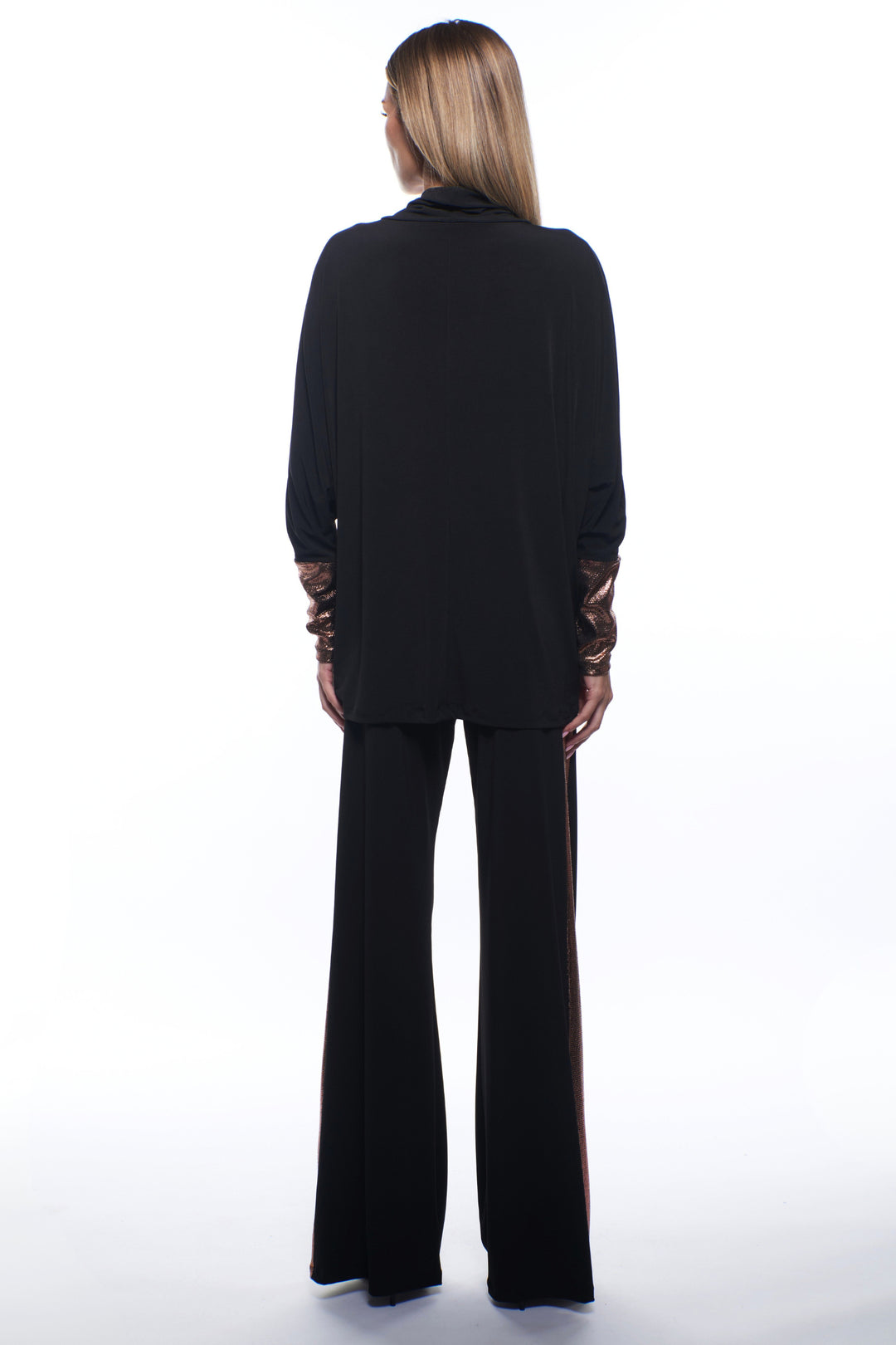 Vina Draped Neck Metallic Sleeve Top