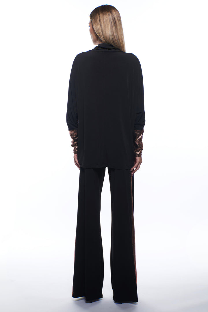 Vina Draped Neck Metallic Sleeve Top