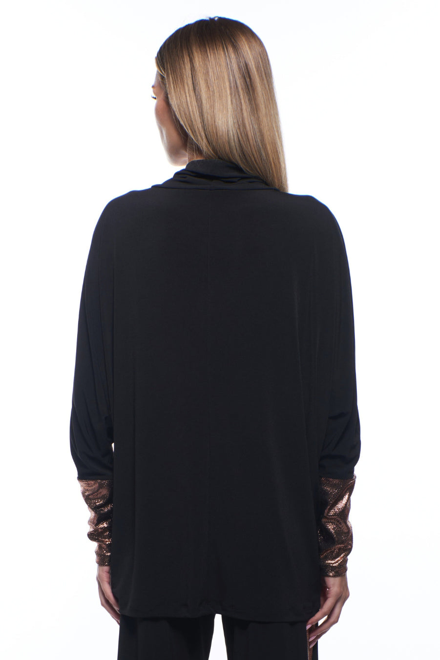 Vina Draped Neck Metallic Sleeve Top