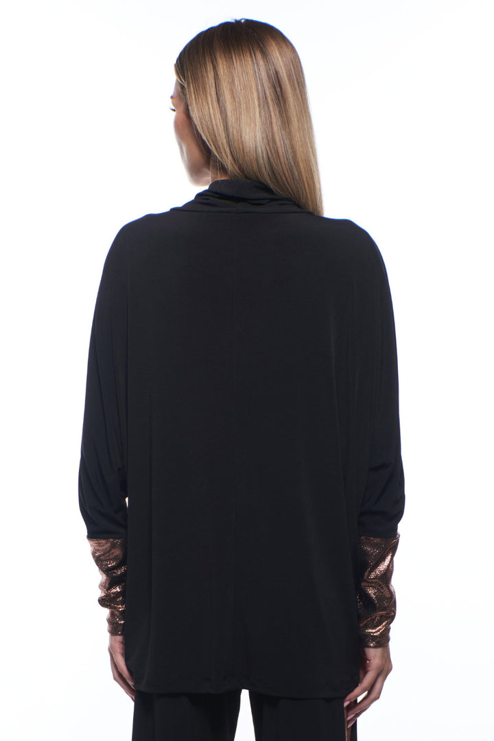 Vina Draped Neck Metallic Sleeve Top