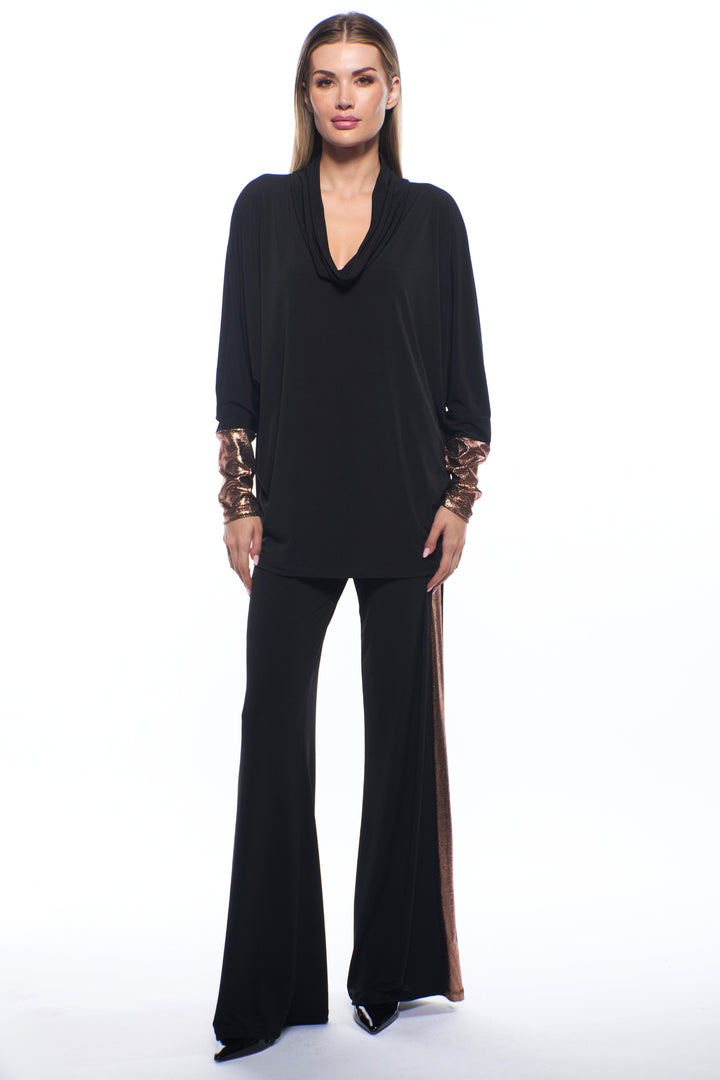 Vina Draped Neck Metallic Sleeve Top
