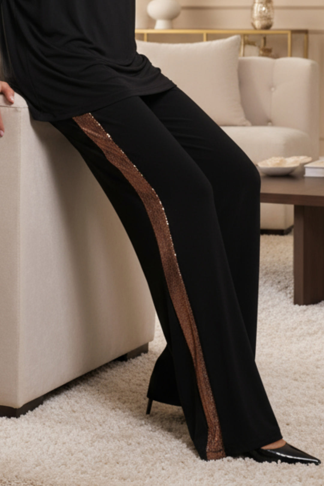 Nora Metallic Mixed Media Wide Leg Pants | Julian Chang