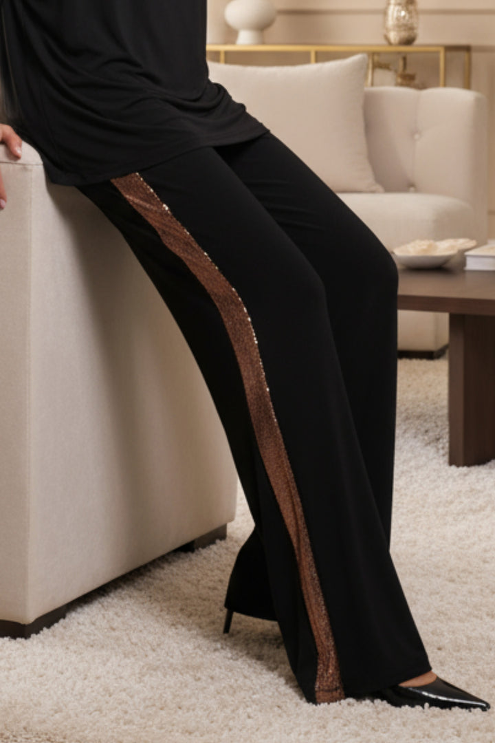 Nora Metallic Mixed Media Wide Leg Pants | Julian Chang