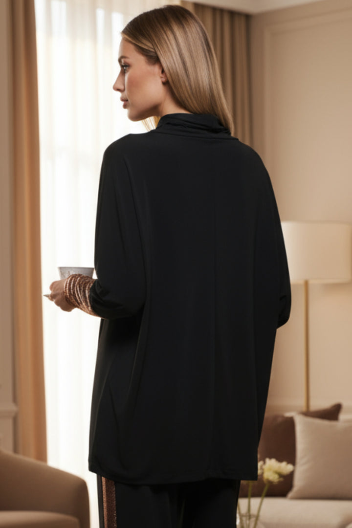 Vina Draped Neck Metallic Sleeve Top | Julian Chang