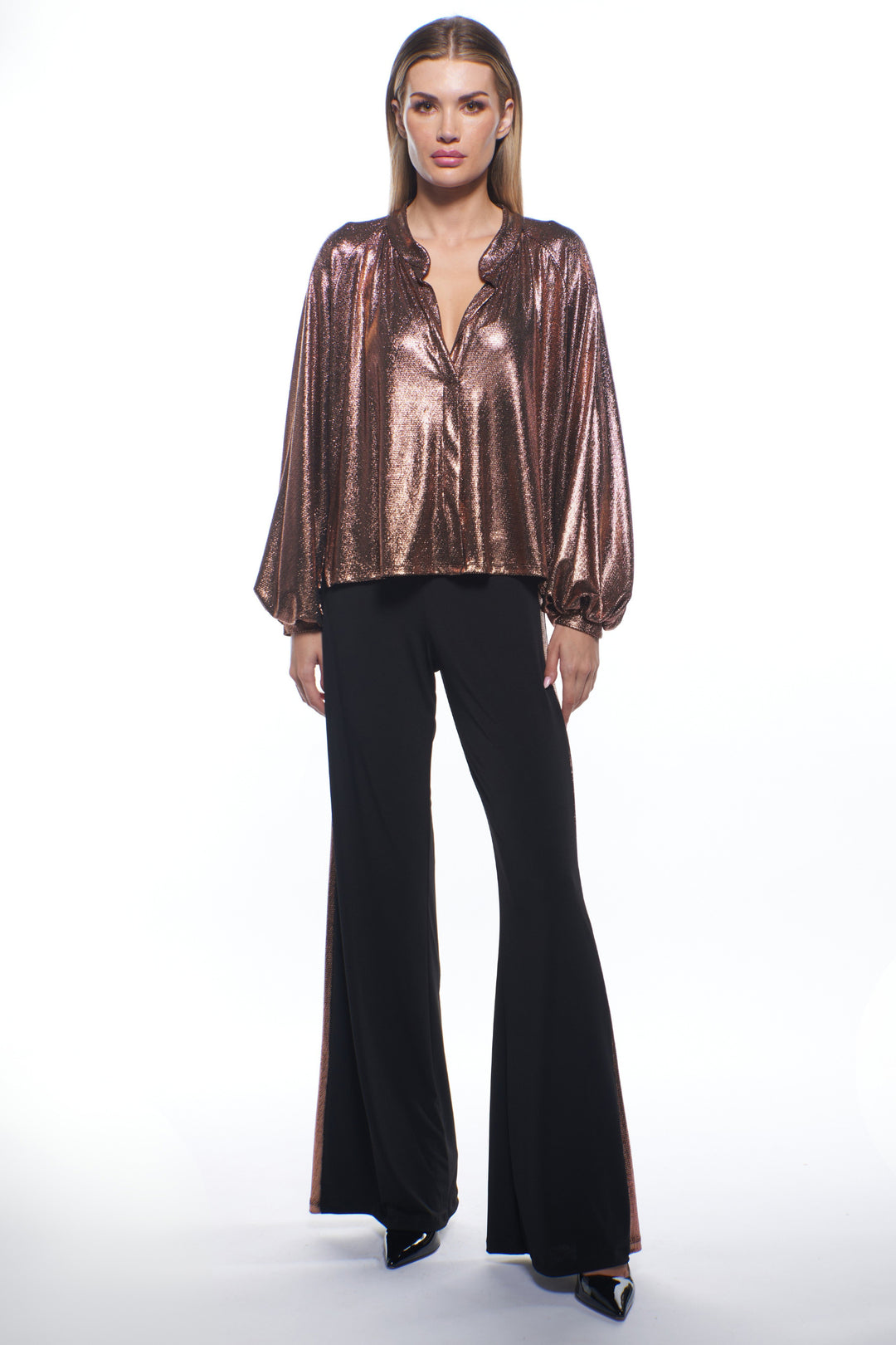 Primo Metallic Blouson Sleeve Top