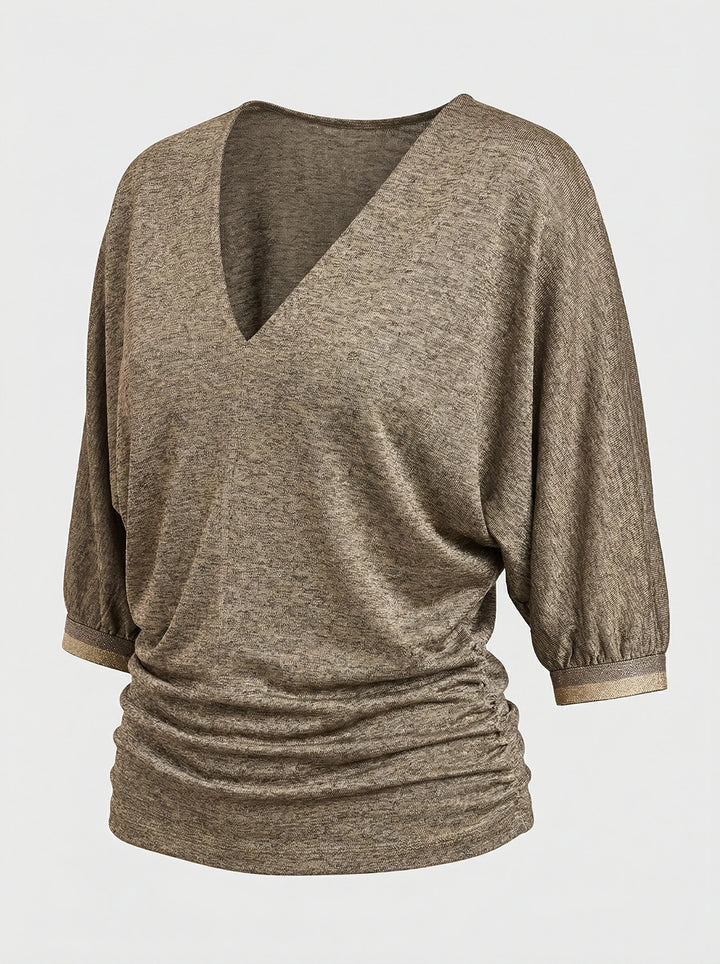 Alo V Neck Top ruched knit silhouette Ghost