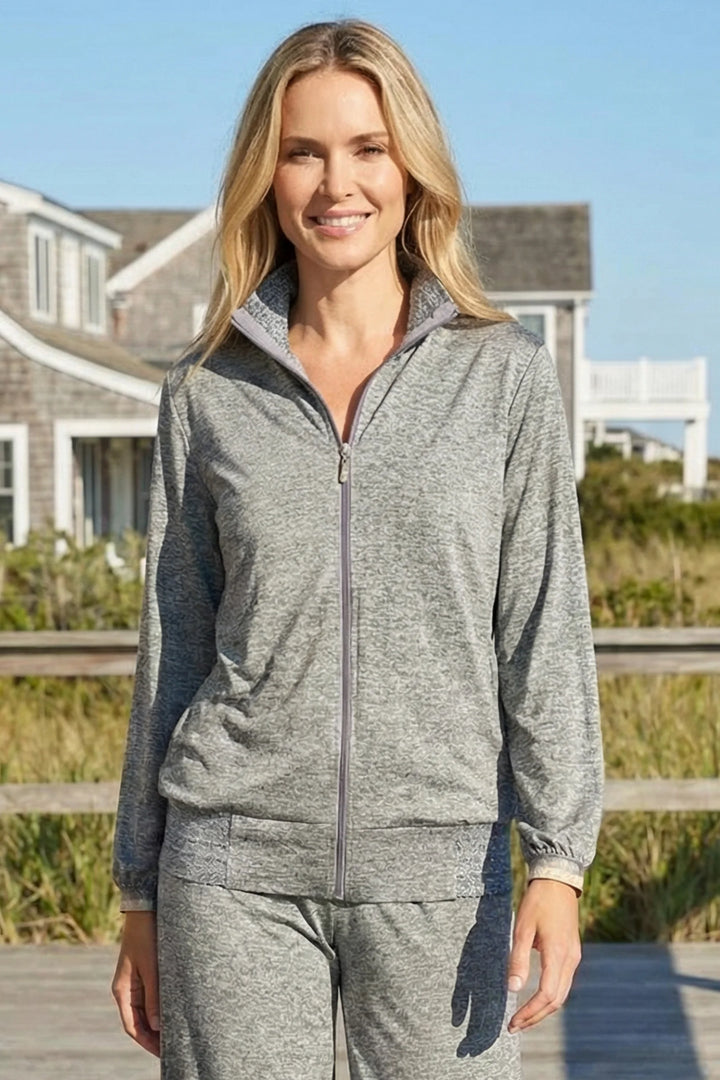 Goal Zipper Jacket North Print styled as matching set.