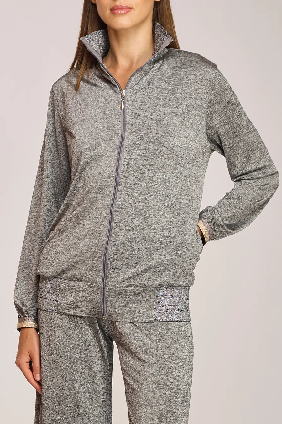 Goal Zipper Jacket North Print knit texture close up.