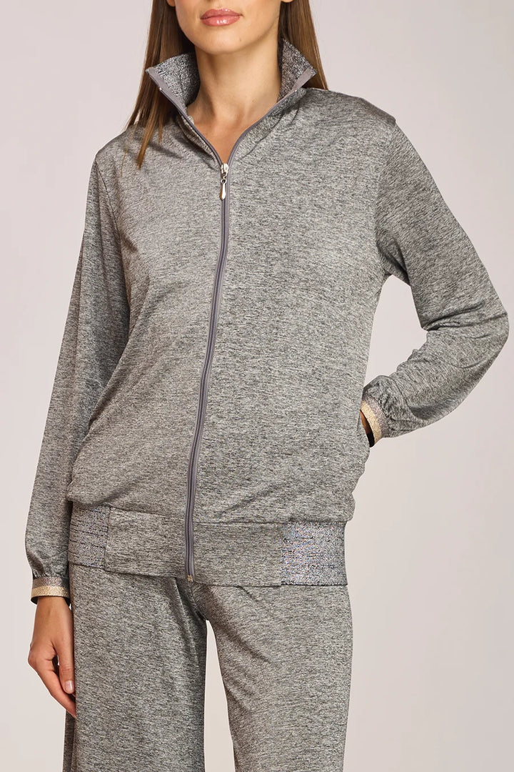 Goal Zipper Jacket North Print knit texture close up.