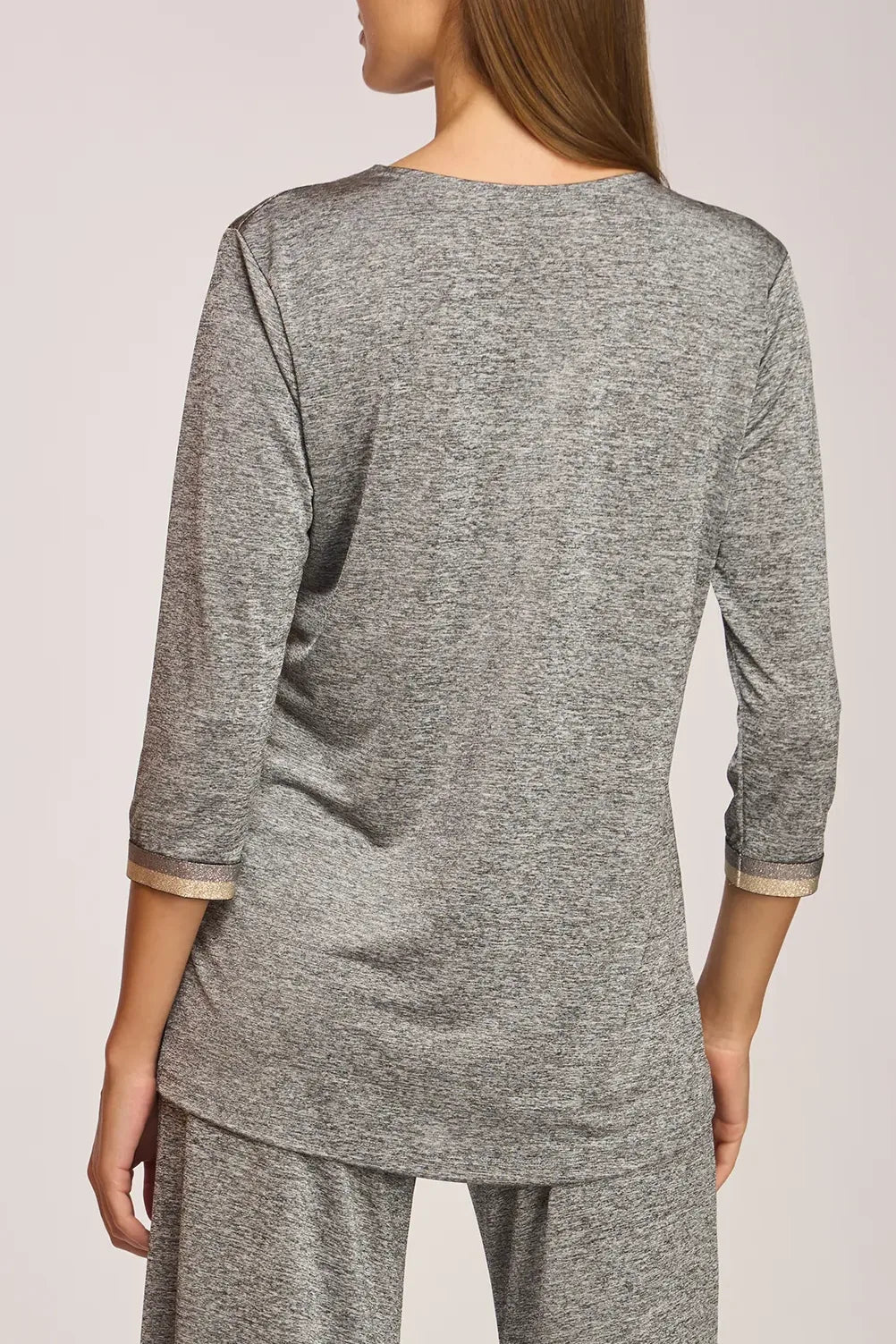 Villa V Neck Top North Print knit texture close up Back.