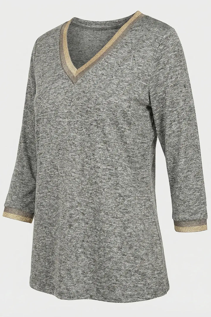 Villa V Neck Top North Print knit texture Ghost Image Front