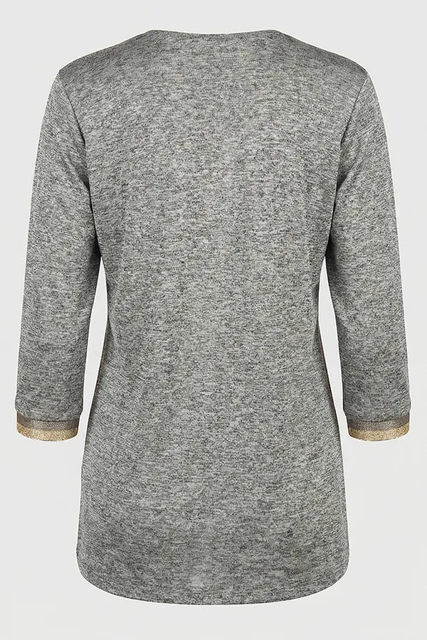 Villa V Neck Top North Print knit texture Ghost Image Back