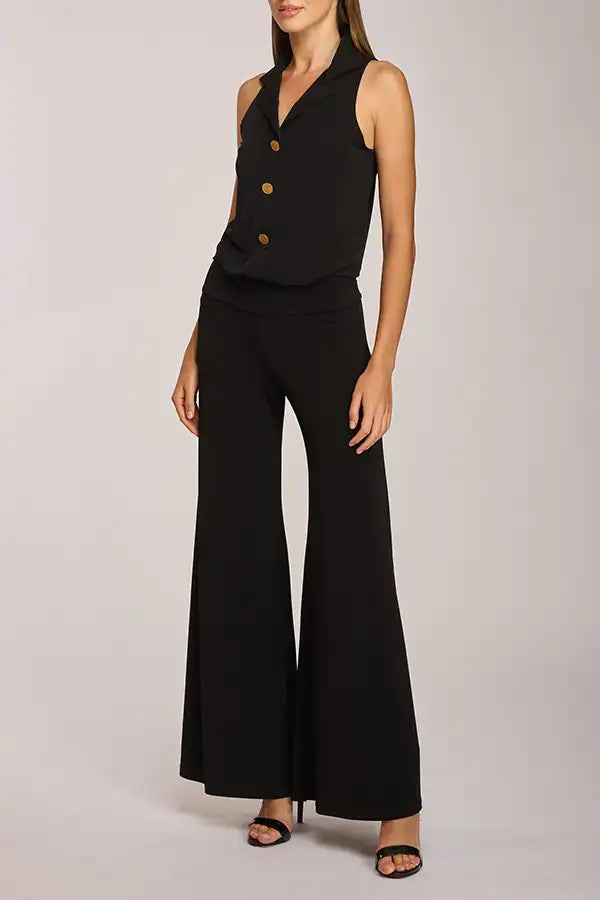 Jill Jumpsuit wide-leg black tailored silhouette side view.