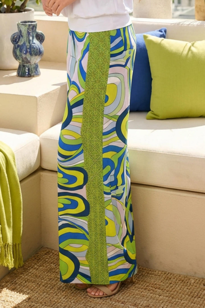 Side view of Power Green Pant showcasing dramatic drape