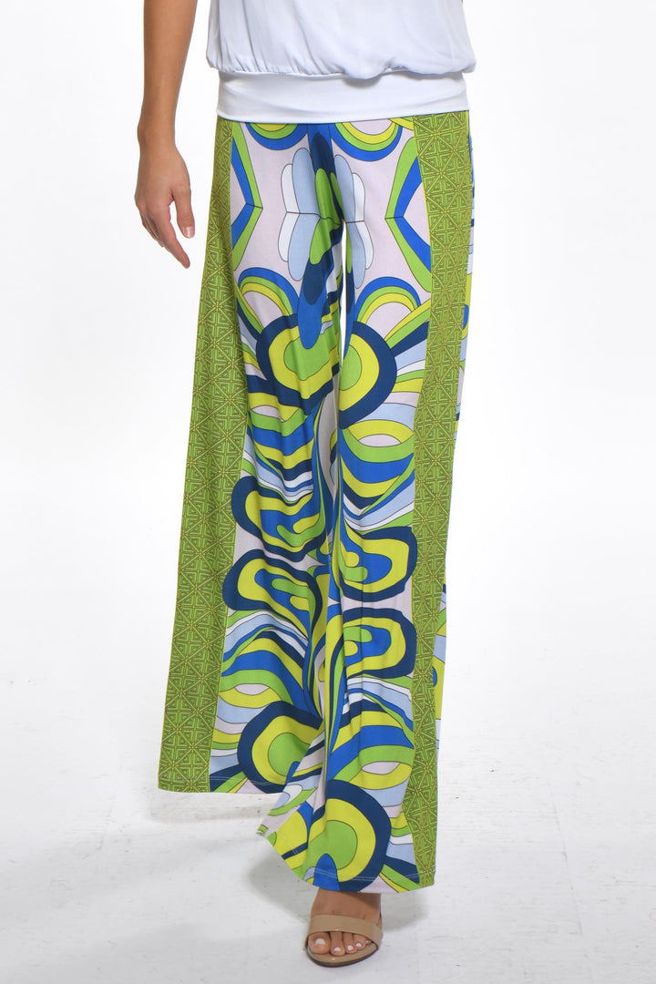 Close-up of green and blue print and soft fabric texture